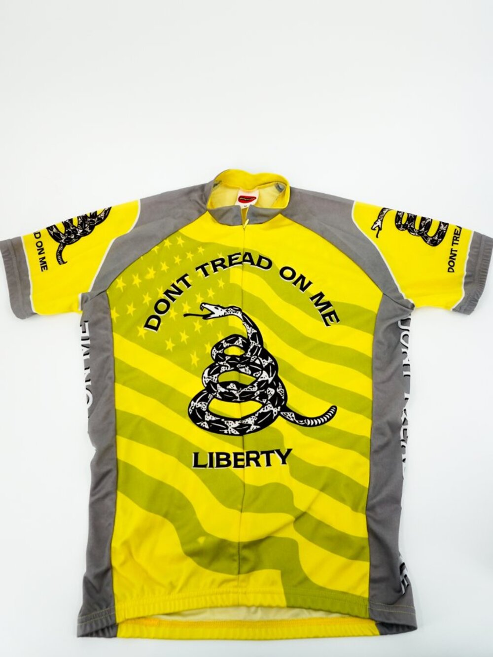 World Jerseys Cycling Shirt Mens Medium Yellow Don't Tread On Me Short Sleeve